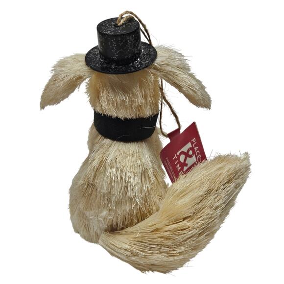 VTG Natural Fiber Puppy Dog with Top Hat Christmas Tree Place and Time Ornament - Picture 4 of 5